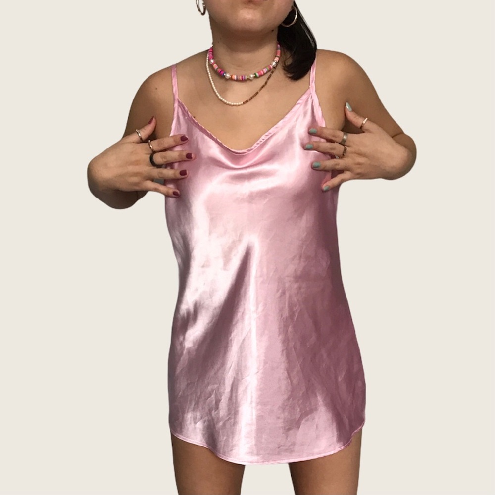 4/$25 Vintage Knit Werks pink silky slip dress tank top